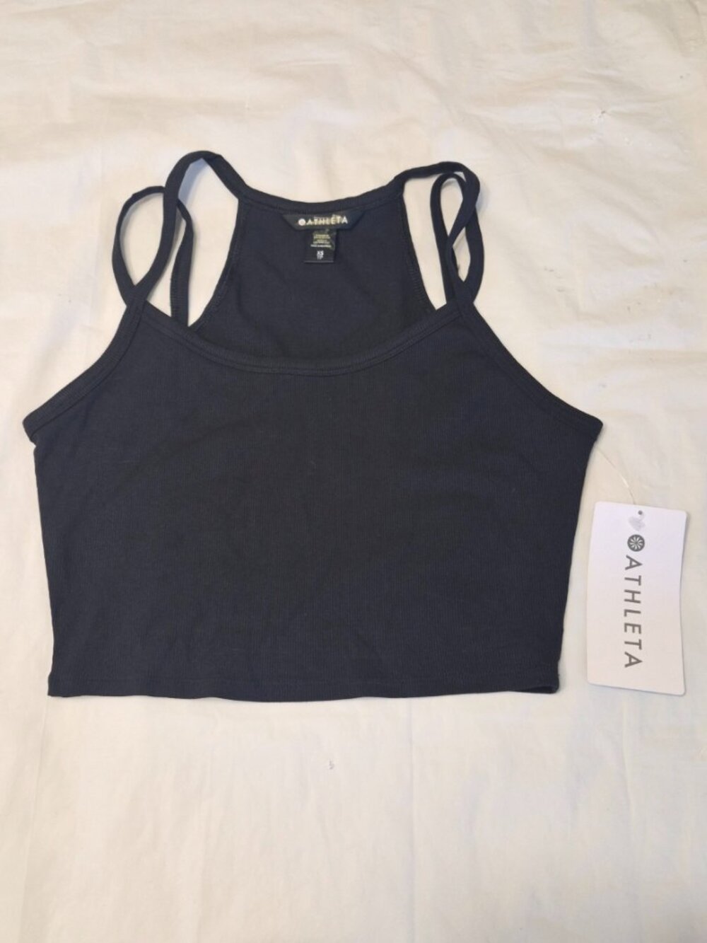 NWT XS Athleta Black Signature Rib Wide Binding Tank Top Crop Top